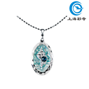 Liontin Gaya Laut Berlian Imitasi Keong Enamel Oval Segi