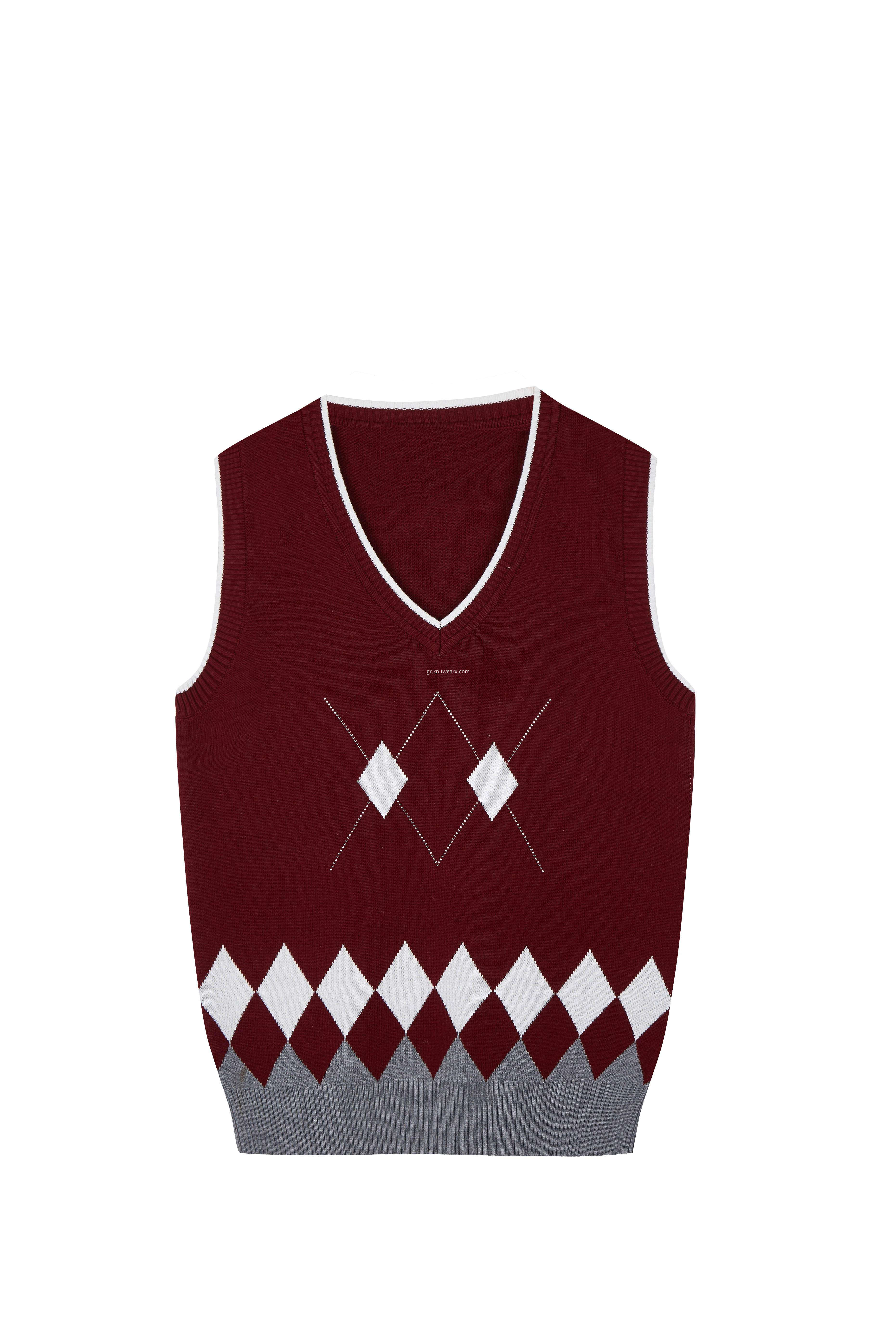Boy's Knitted Diamond Jacquard Argyle School Vest