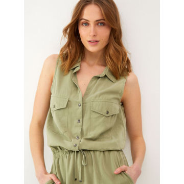 Ladies green casual sleeveless jumpsuit