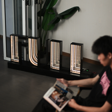 Custom Abyss Mirror Light Box with 3D Neon Characters for Store Logo - Stainless Steel Frame