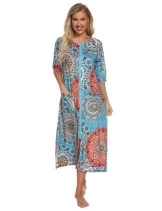 Women's Soft Zipper Front Robes: Autumn Nightgown Kimono Loungewear Maternity Pajamas
