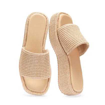 Woven Straw Flatform Beach Sandals Women