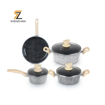 7-Piece Marble Coated Induction Cooking Pots and Pans Set: Forged Aluminum Cookware