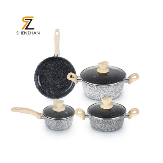 7-Piece Marble Coated Induction Cooking Pots and Pans Set: Forged Aluminum Cookware