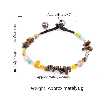 Natural Picasso Stone Chip Stone Beads Handmade Woven Silver Bell Bracelets for Women Girls