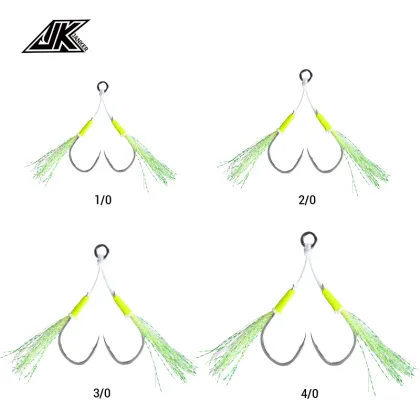 JK SJ-L 2Set/Pack Silver Fishing Hooks High Carbon Steel Luminous Assist