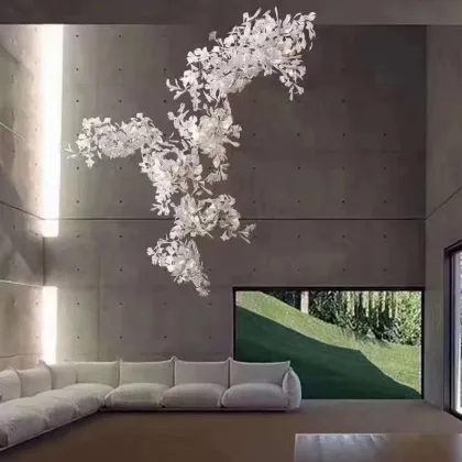 Luxury Ginkgo Leaf Ceramics Chandelier for Hotel Villa Interior Decoration