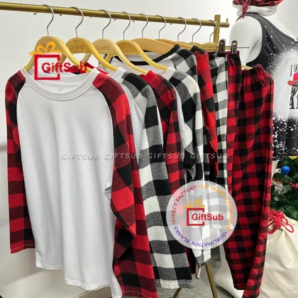 Matching Family Christmas Pajamas: Wholesale Long Sleeve Raglan Shirts & Printed Pants for Sublimation