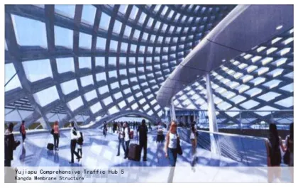 Yujiapu ETFE air cushions tensile membrane station