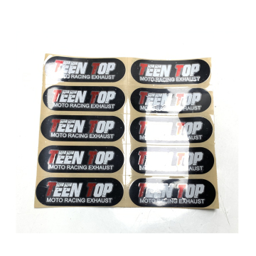 Custom TeenTop Motorcycle Exhaust Labels and Moto Logo Designs on Metal