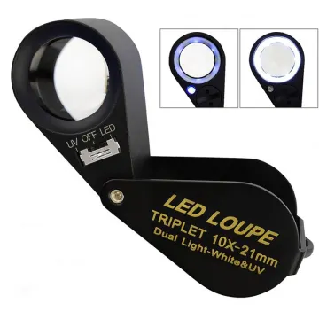 10x Magnification LED UV Jewelry Inspection Loupe with Achromatic Triplet Lens and 21mm Optical Glass