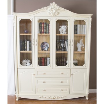 European Style 4 Doors Wooden Bookcase In White Color