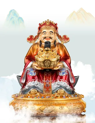 Seated Gilded Brass Statue of the God of Wealth