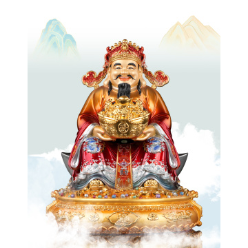 Seated Gilded Brass Statue of the God of Wealth