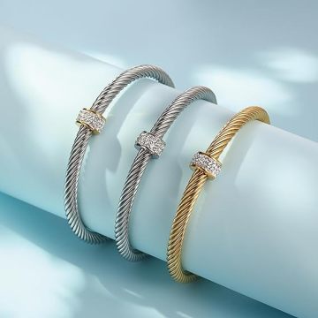 2024 Fashion Gold Plated Wire Rope Stainless Steel Cuff Bracelet