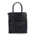 Black Croc-Embossed Italian Leather Business Tote