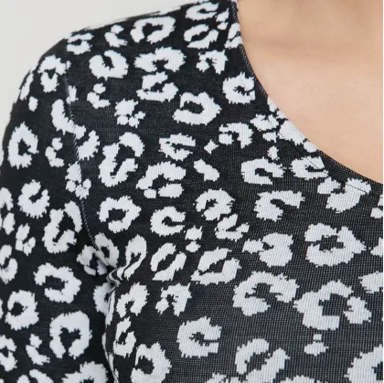 Womens Fashion Yarn Dye Jacquard Long Sleeve T-Shirts