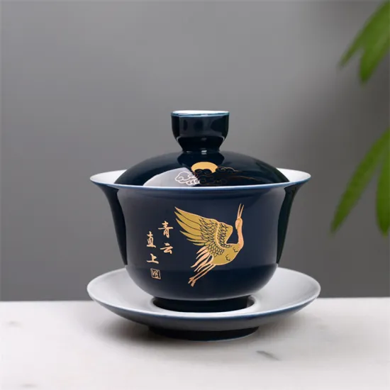 Celadon Blue Outline in Gold Tea Tureen Water Mug Tea Bowl Kung Fu Gaiwan Creative Travel Porcelain Teapot Office Drinkware