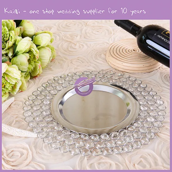 Wedding Cheap Gold / Silver Plastic Beaded Glass Charger Plates Plated Tableware