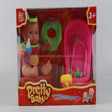 Plastic pretty baby with bath for child