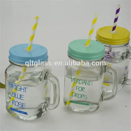Old Fashion Drinking Glasses Mason Jar Mugs With Handle