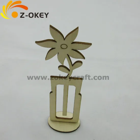 new product Wooden 3D ornaments with flower shape carved wood ornament