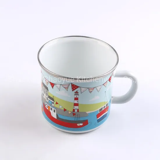 Blue Portable Gold Rim Enamel Outdoor Travel Camping Cup