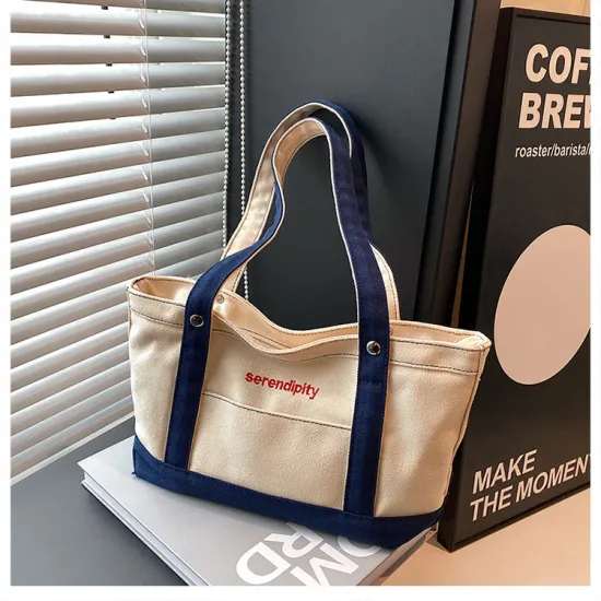 Color-Blocked Canvas Tote Bag for School Work