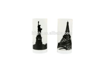 Glass Table Lamp with Cityscape Pattern