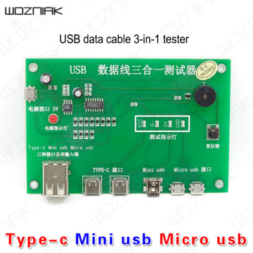 Wozniak USB Data Line 3 in 1 Tester Board Tpye-c Mini Micro USB Phone LED Display Smart Protection Charger Tester Line