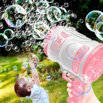 76 Holes Bubble Machine with Lights and Bubble Solution: The Ultimate Kids Summer Toy Gift and Rocket Bubble Gun Machine