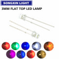100pcs F3 3mm 2pins Flat Top White Red Yellow Blue Green Pink Diode Led Wide Angle Light Emitting Diodes Lamp Ultra Bright Bulb