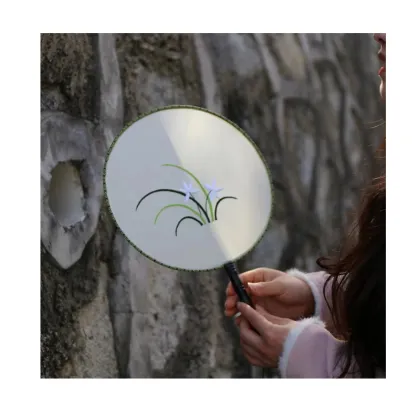 Handmade Suzhou Embroidery Dance Fan with Ancient Style Orchid Grass Pattern: A Unique Flower Embroidery Group Fan for Children