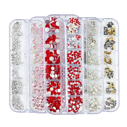Nail Art Rhinestones Acrylic Colorful Exquisite DIY Nail Decoration with Box