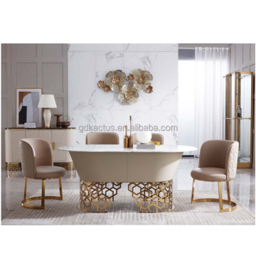 Luxury Stainless Steel and Marble Top Dining Table Set with Granite