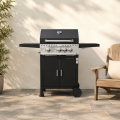 Parrilla de barbacoa de gas propano premium de 4 quemadores con panel de control de acero inoxidable y 3 ganchos para herramientas en estantes laterales