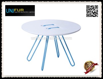 Modern button shape MDF round children study table with powder coating/chromed steel legs