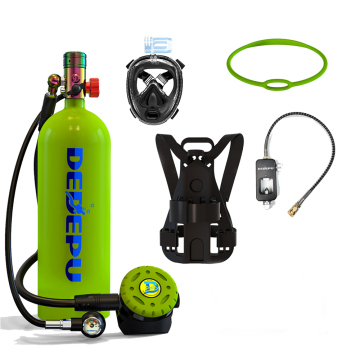 DEDEPU 4L Scuba Gear: Diving Mask with Adapter, Dry Breathing Tube, and Air Tank (Green/Black)