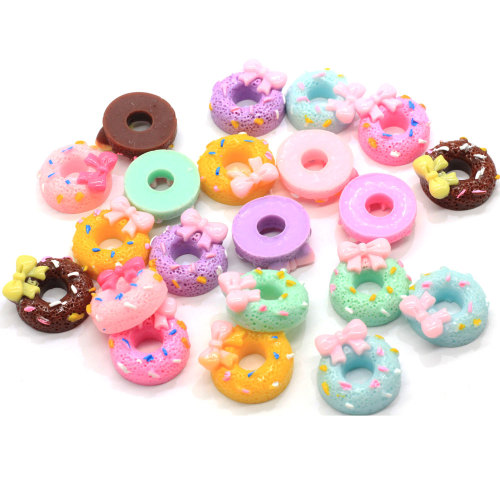 Wholesale 15mm Kawaii Bowknot Donuts Resin Decoration Craft Flatback Cabochon Simulation Food DIY Scrapbooking Phone Hair Bow