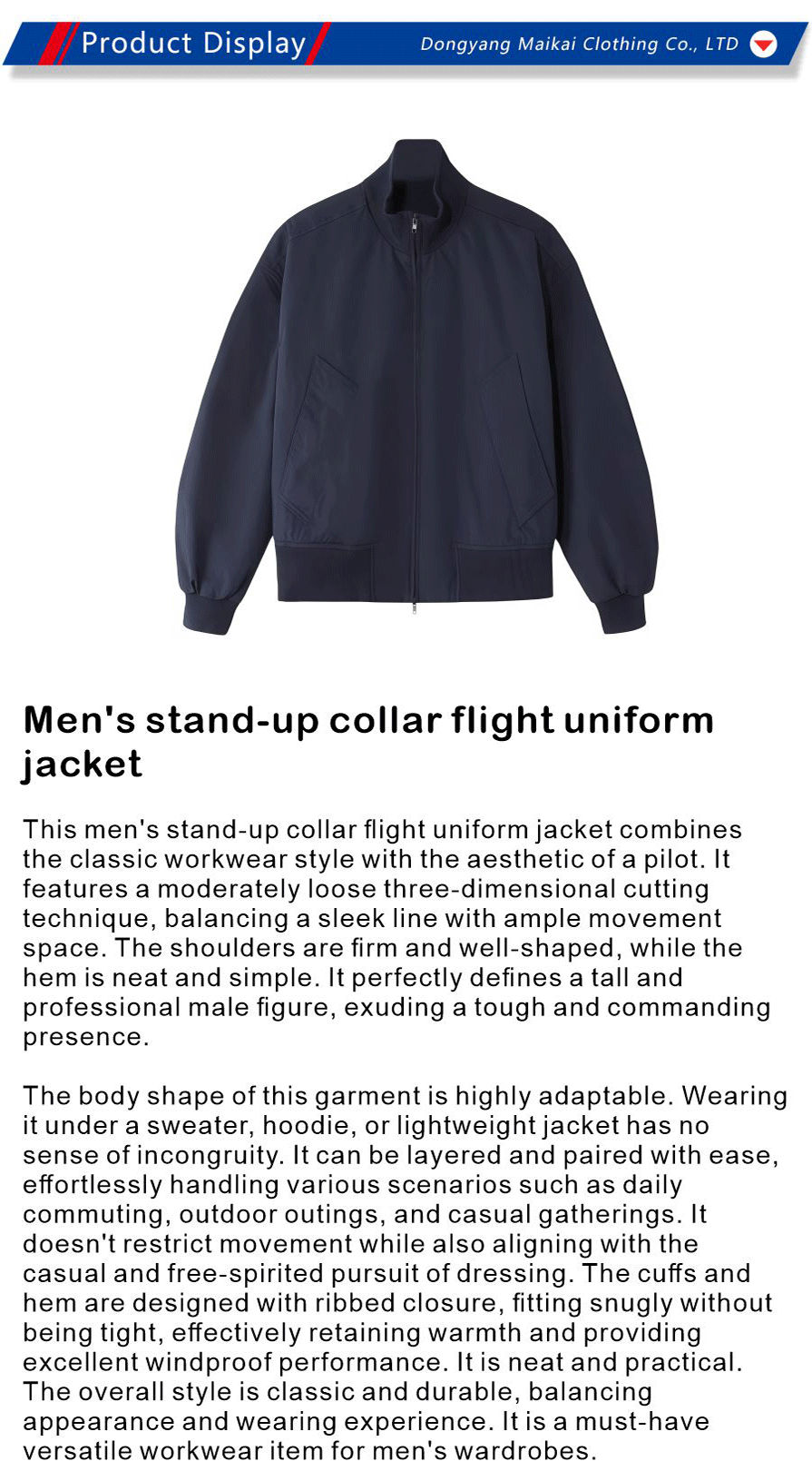 Men s flight jacket stand up collar