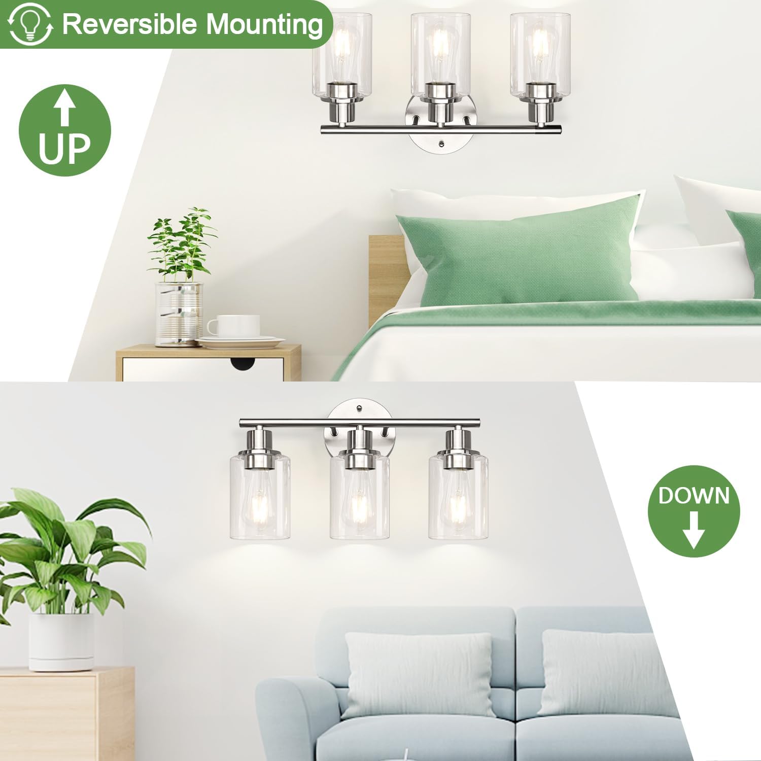 3-Light Light Fixtures Farmhouse Wall Lights with Glass Shades for Mirror Kitchen Bedroom Hallway Living Room (4)