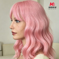ピンクの巻き毛のリアルなファッションウィッグ