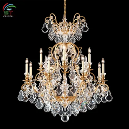 Golden Wrought Iron Crystal Chandelier 12 lights