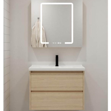 Modern Ceramic Basin with LED Mirror Bathroom Cabinet