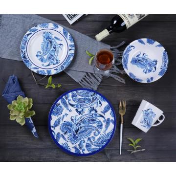 Louça de melamina azul com estampa de design chinês