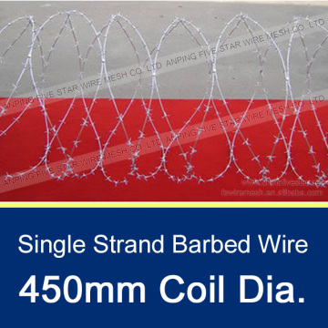 450mm Coil Diameter Galvanized Single Strand Barbed Wire