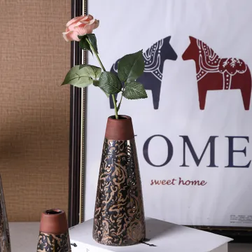 Rustic Retro Ceramic Flower Vases: Embossed Vintage Decorative Pieces for Home