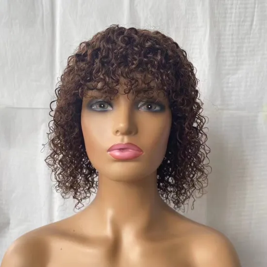 Short Bob Curly Human Hair Wigs Brown Glueless machineJerry Curly Pixie Cut Bob Deep Curls Wigs Human Hair Afro Kinky Human Wigs