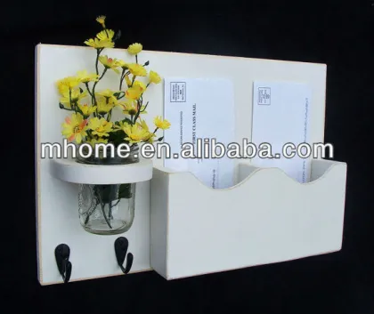 Distressed MDF letter holder with key hooks