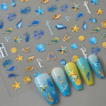 Ocean Theme Summer Nail Stickers - 5D Embossed Seashell & Starfish Gel Nail Decals